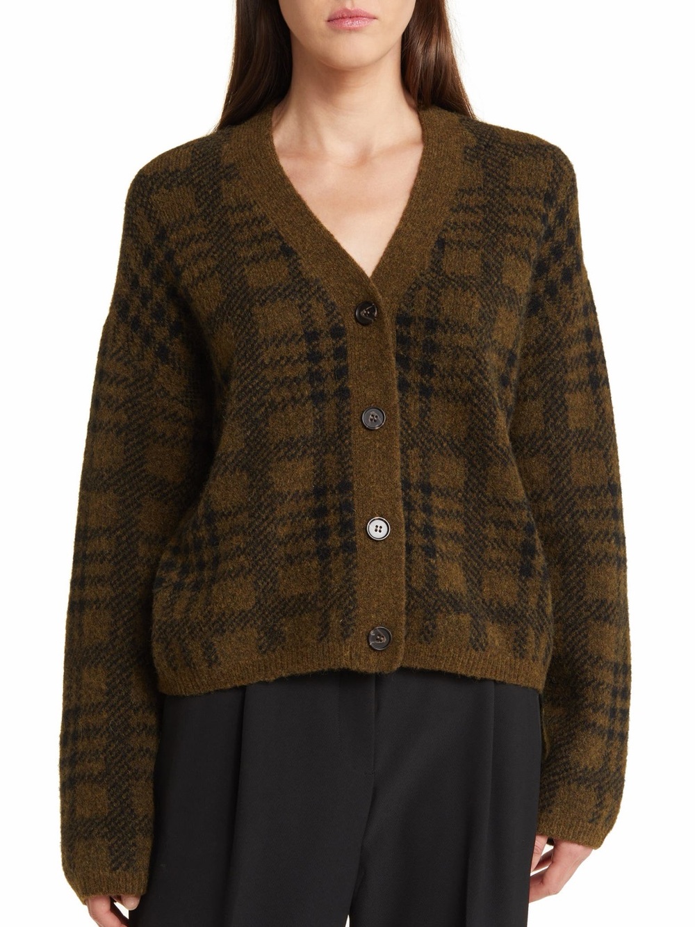 Rails Reese Cardigan XS Olive Plaid Wool Alpaca Button Front Sweater $268